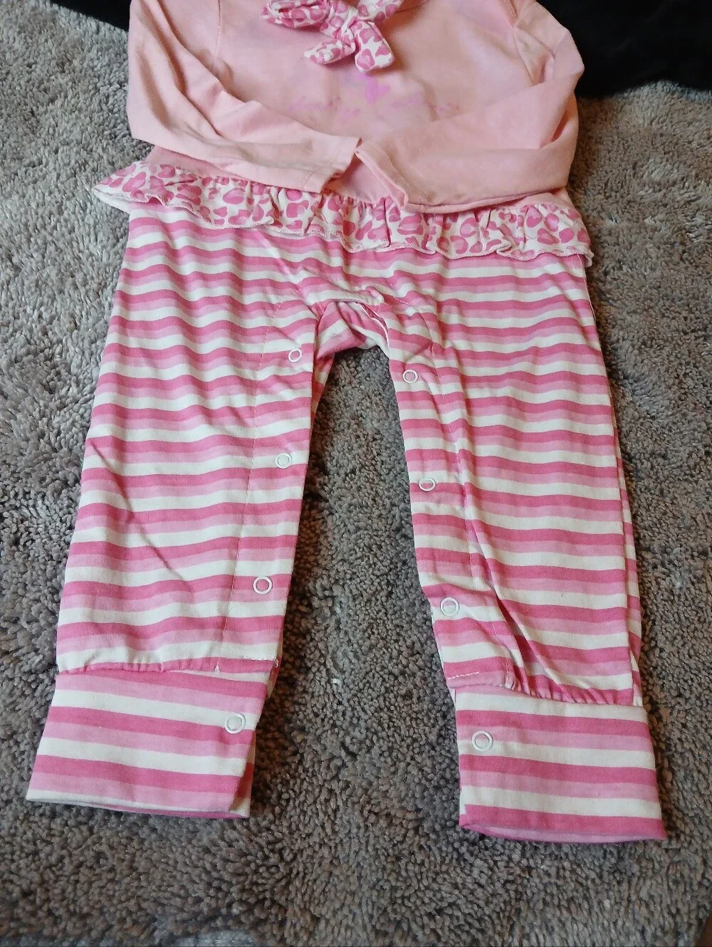 Baby Phat Girls NWT Pink Striped Cheetah Ruffle 1PC Romper & Headband Set - 18M